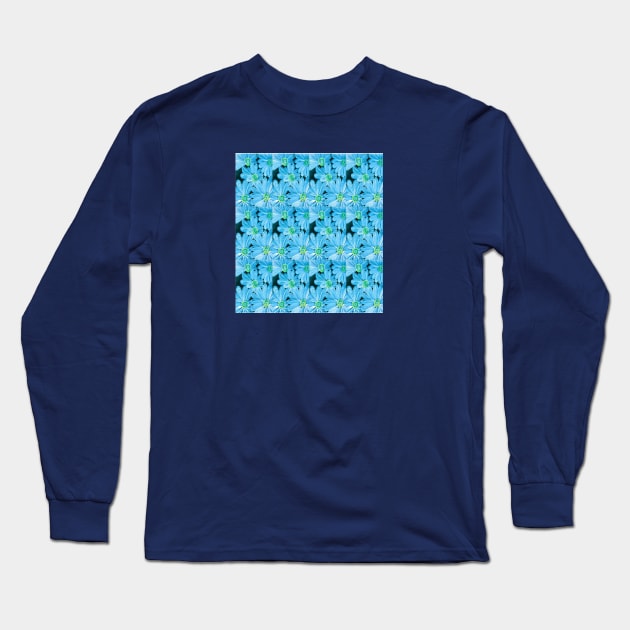 Blue floral wall art Long Sleeve T-Shirt by Designs and Dreams